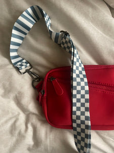 Grey Checker Strap/ Striped Bag Strap