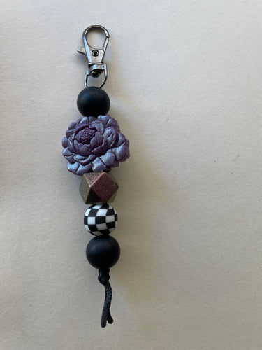 Purple Flower Beaded Keychain