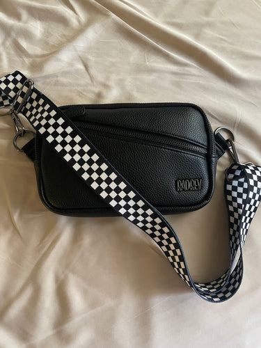 Gunmetal- checker bag strap, black and white 