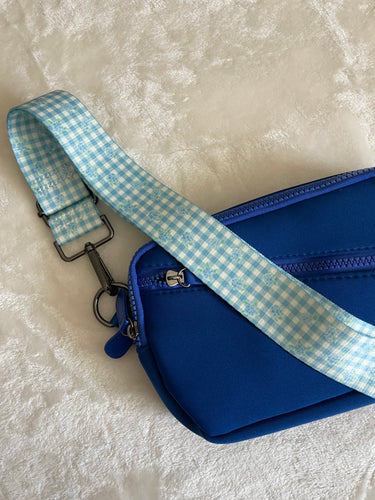 Blue Gingham Floral Bag Strap