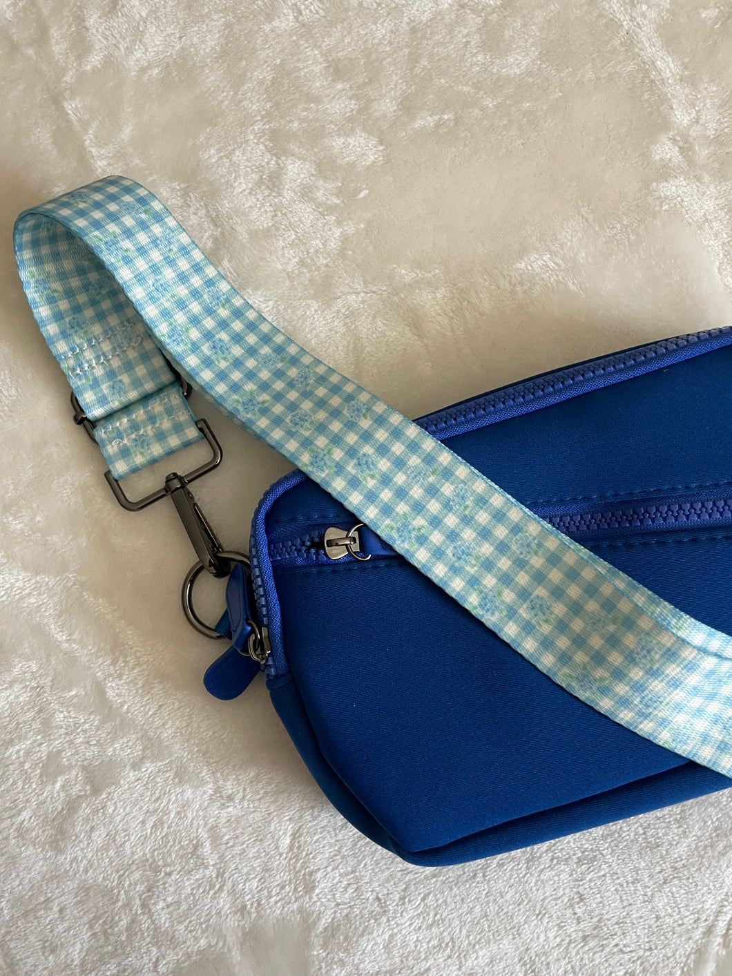 Blue Gingham Floral Bag Strap