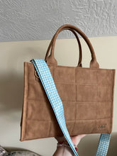 Load image into Gallery viewer, Blue Gingham Floral Bag Strap