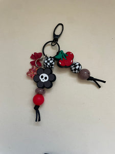 Chunky Skull Cherry Beaded Keychain