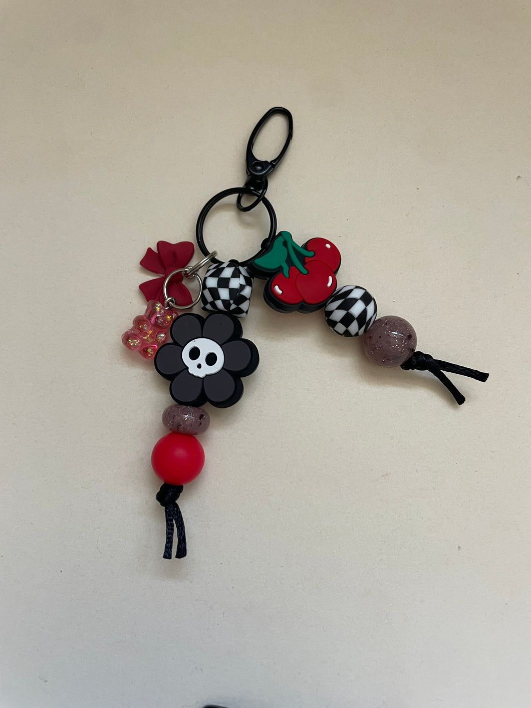 Chunky Skull Cherry Beaded Keychain