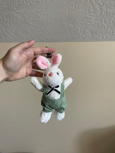 Bunny In Overalls Plush Keychain