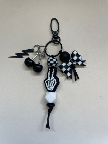 Chunky Checker Bow/Skeleton Peace Keychain