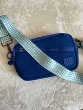 Load image into Gallery viewer, Blue Gingham Floral Bag Strap