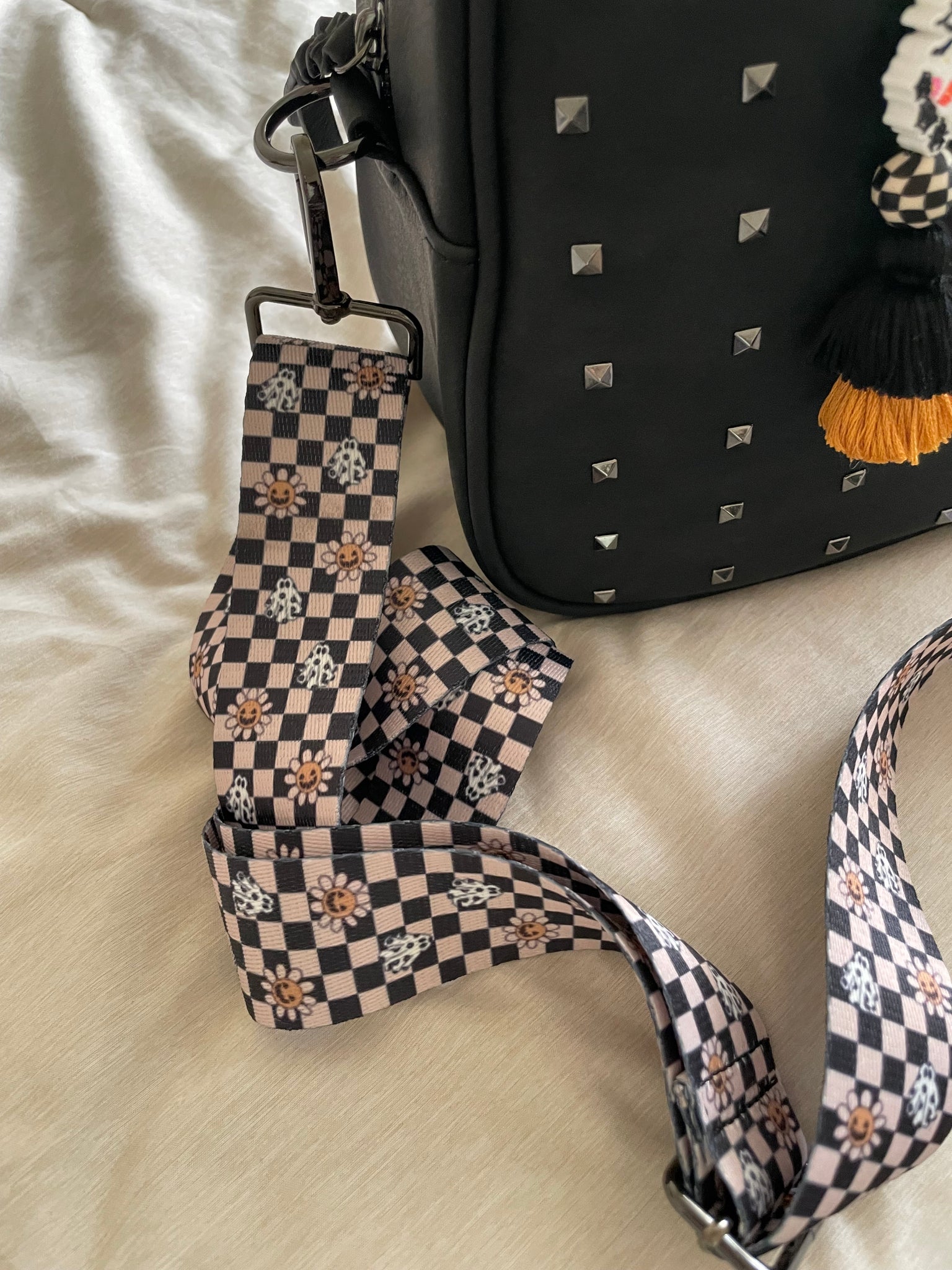 Checker Floral Ghost Pumpkin Flower Bag Strap Reece Co. By Kiana