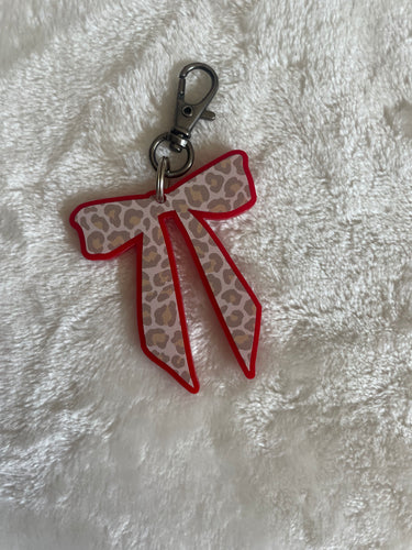 Leopard bow bag charm, bow bag charm. Ll bean bag charm. Red bow keychain