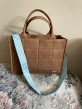Load image into Gallery viewer, Blue Gingham Floral Bag Strap