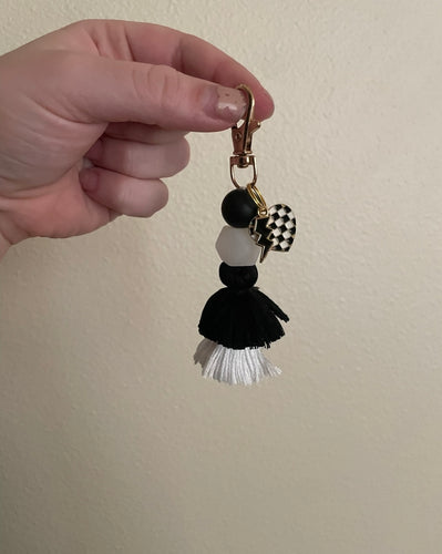 Checker Heart + Lightning Bolt Charm Tassel