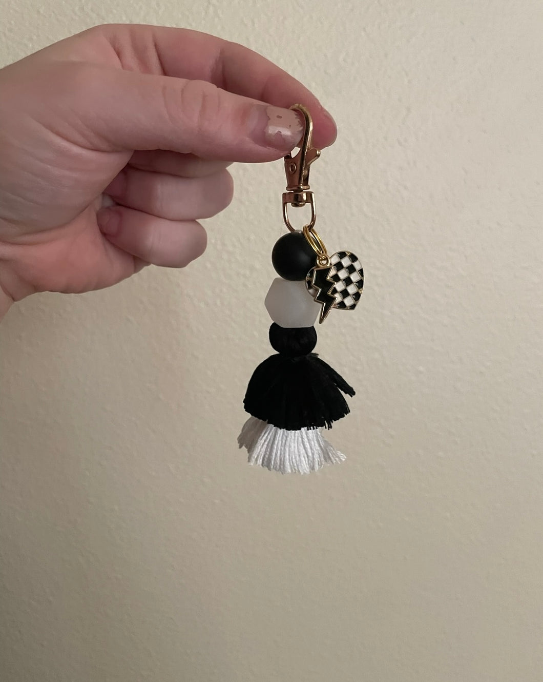 Checker Heart + Lightning Bolt Charm Tassel