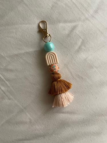 Teal Floral Rainbow Tassel