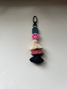 Grey Arch/ Pink Smiley Tassel Keychain