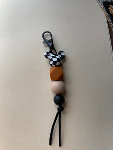 Rust/ Checker Mouse Ear Keychain