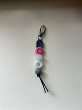 Load image into Gallery viewer, Grey Arch/ Pink Smiley Beaded Keychain