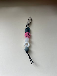 Grey Arch/ Pink Smiley Beaded Keychain