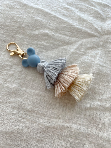 Dusty Blue M Mouse Tassel Keychain