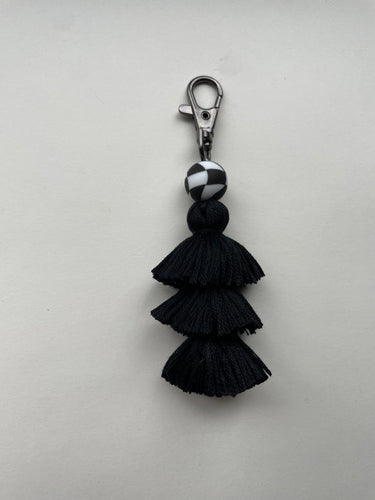 silicone checker bead. tassel keychain Silicone beaded keychain