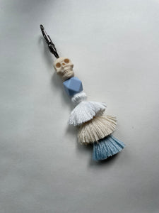Cream/ Blue Skull Tassel Keychain