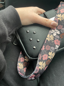 NEW black floral skull strap