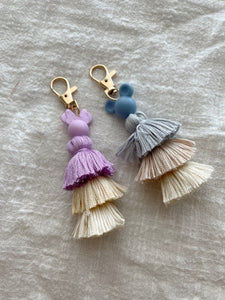 Dusty Blue M Mouse Tassel Keychain