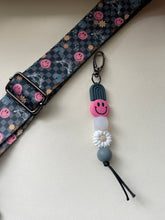 Load image into Gallery viewer, Grey Arch/ Pink Smiley Beaded Keychain