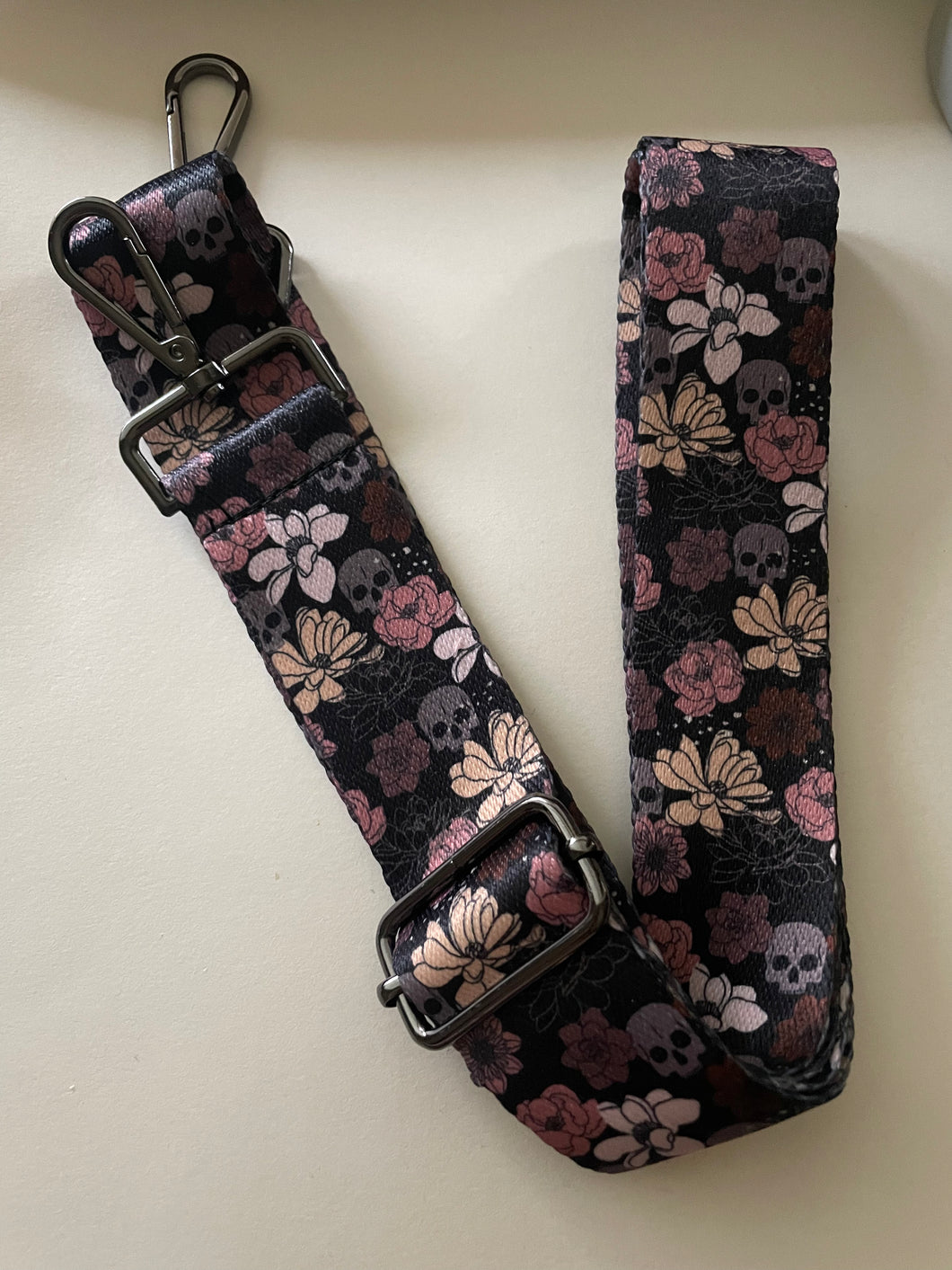 NEW black floral skull strap